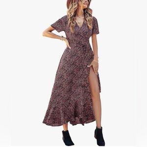 Red and Black Floral Wrap Dress Size Small